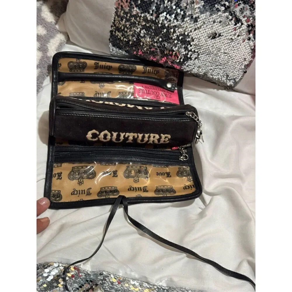 Juicy Couture vintage y2k velour bling Jewelry Box bag pouch Case & Storage roll
